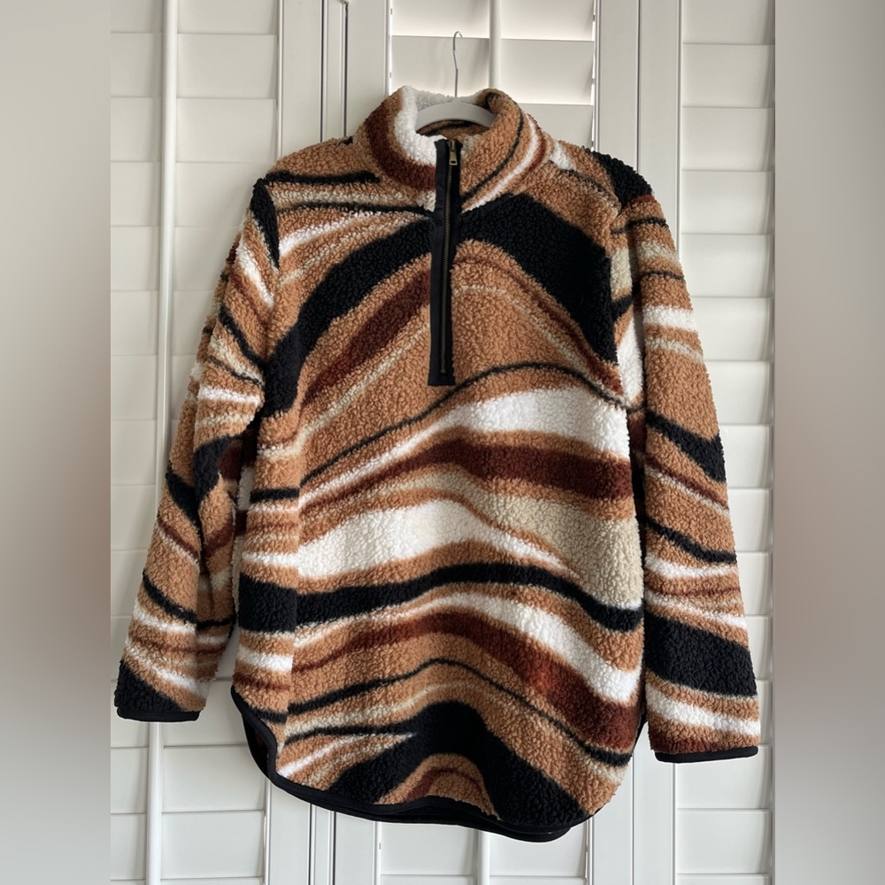 TERRA & SKY Multicolor Long Sleeve 3/4 Front Zipper Sherpa/Fleece Pullover 1X